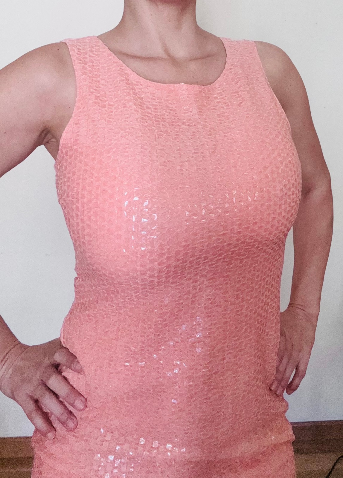60s Vintage Sequin Summer Evening Coctail Mini Pink Dress