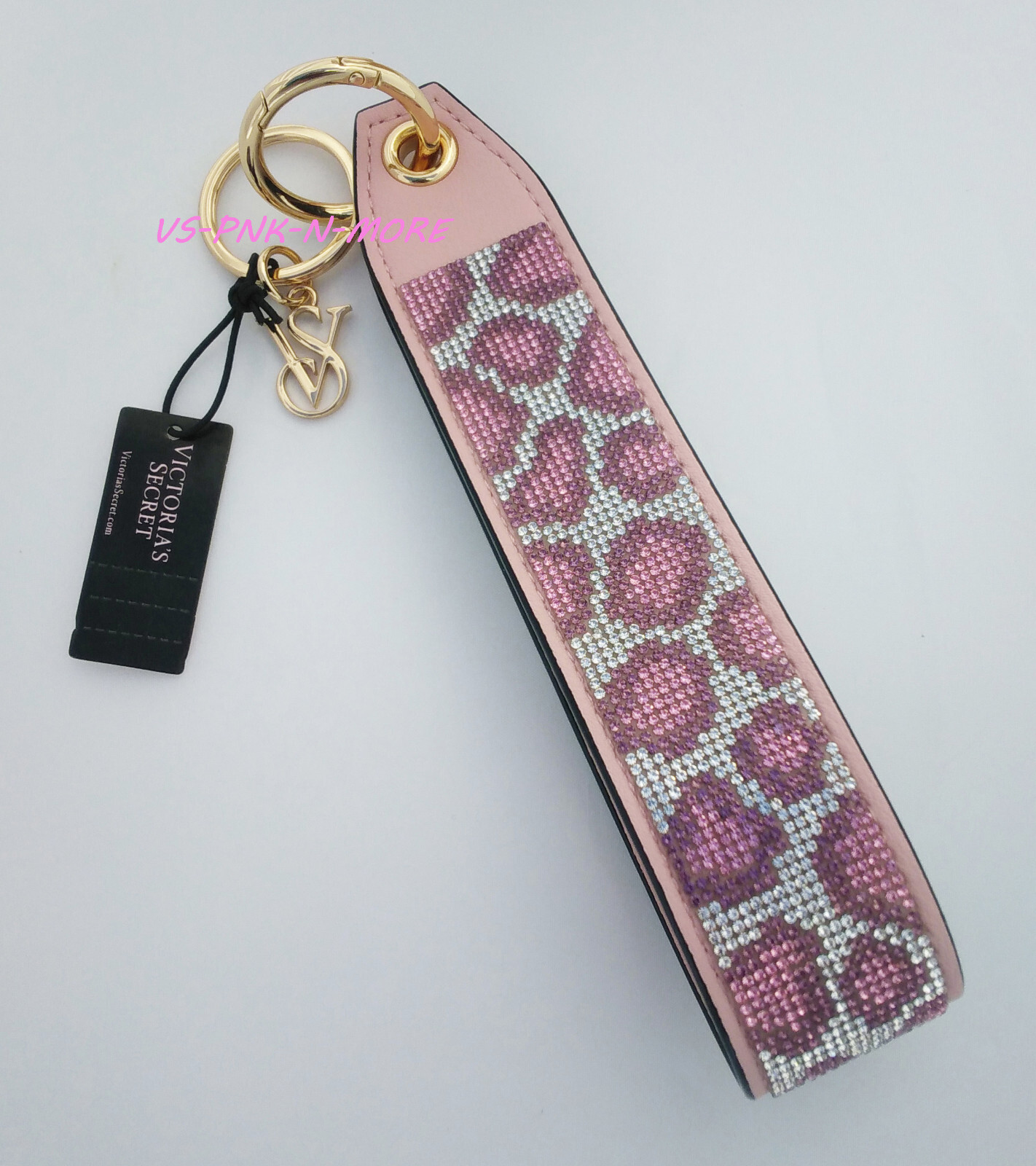 Victoria’s Secret VS Bling Rhinestone Wristlet Strap Keychain Pink Leopard