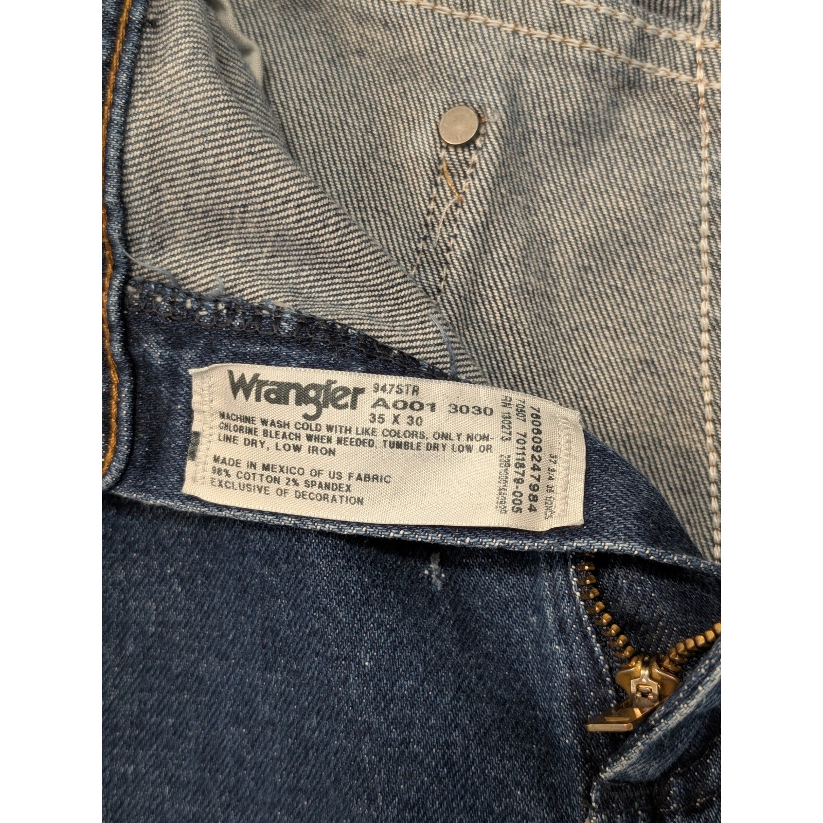 Wrangler 947STR Mens Cowboy Cut Slim Fit Jeans Dark Wash Blue 35×30