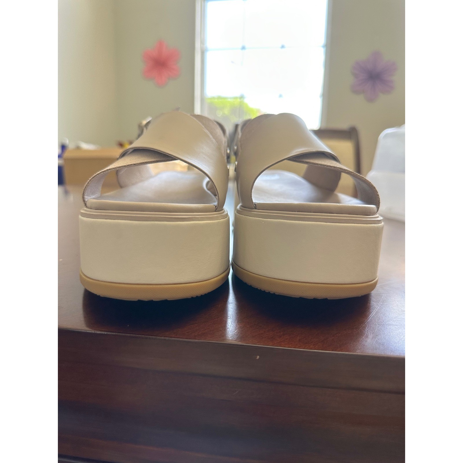Sorel Cameron Flatform Sandals Beige Leather Suede Slingback Chunky Platform