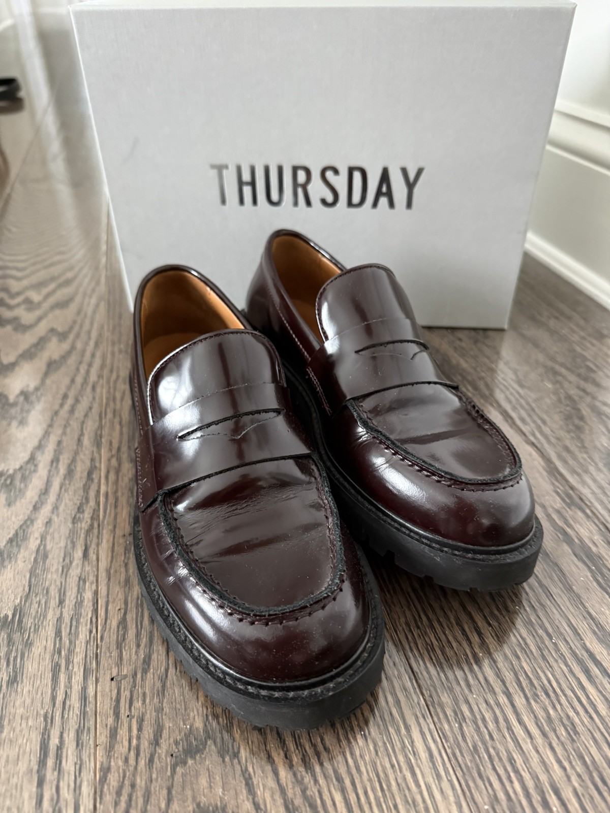 Loved Thursday Boot Company Penny- Burgundy, Patent Leather Loafers Size 7.5
