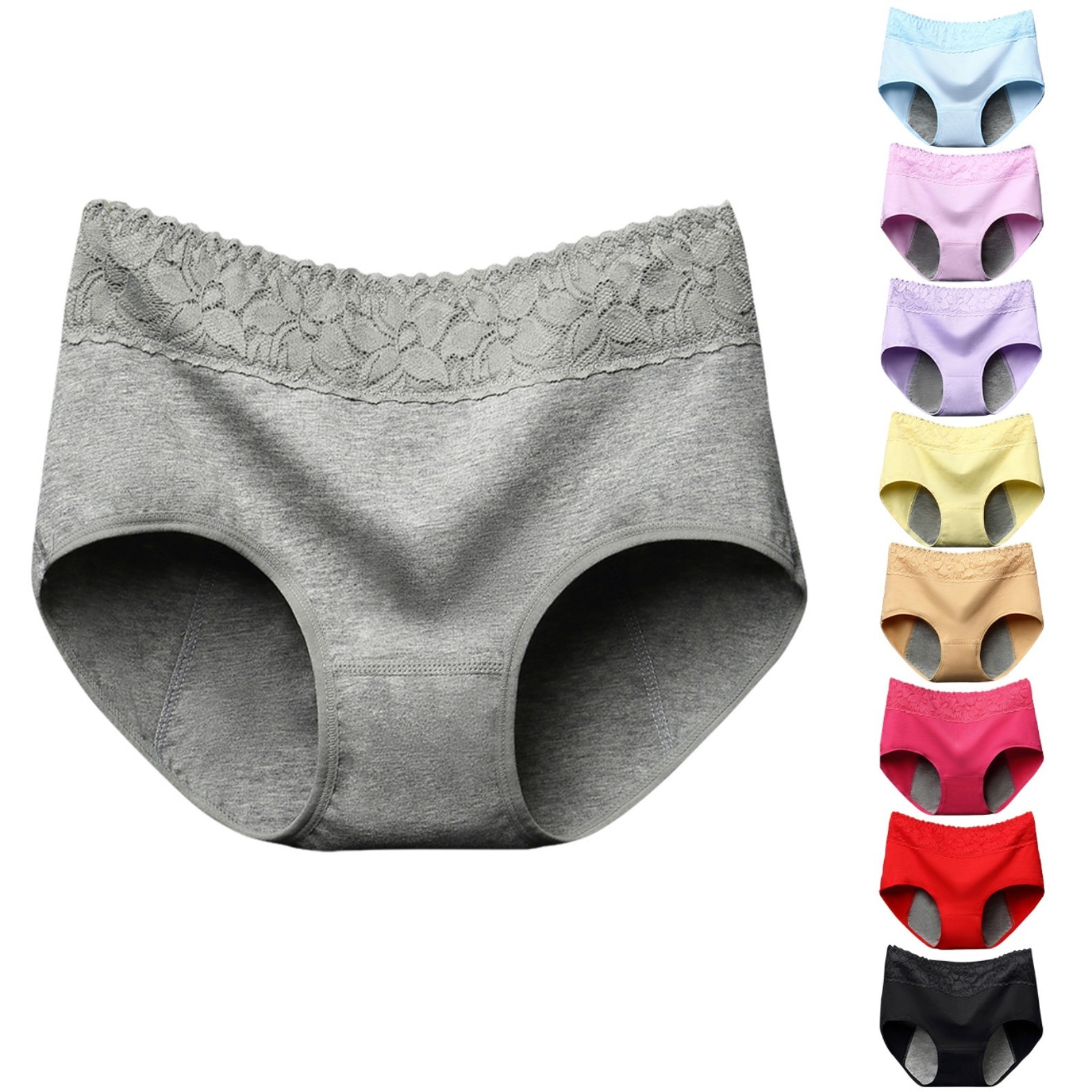 3 Womens Period Panties Solid Menstrual Briefs Stretch Brief Leakproof Underwear