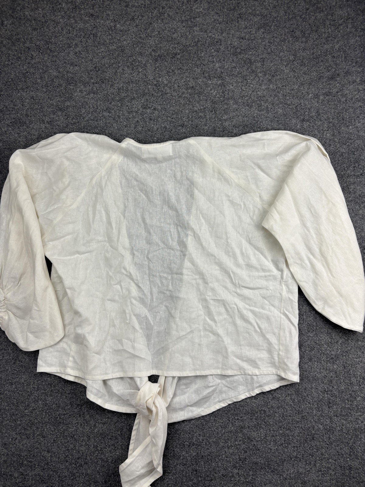 Just Bee Queen Blouse Womens Large White Linen Kimono Tie Front 3/4 Sleeve Top