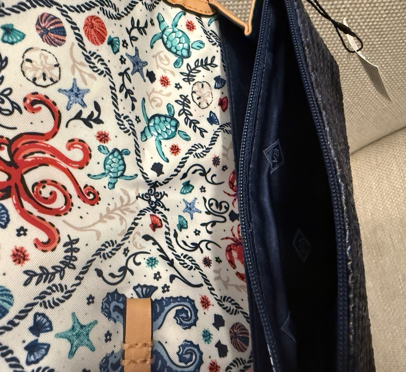 Vera Bradley Straw Wristlet Clutch Navy Blue Pink Star Fish Tropical Embroidered