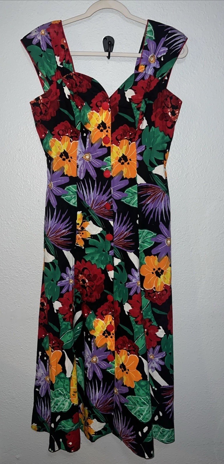 Vintage Leslie Lucks Maxi Dress Size 9 Floral Puff Sleeve Made In USA