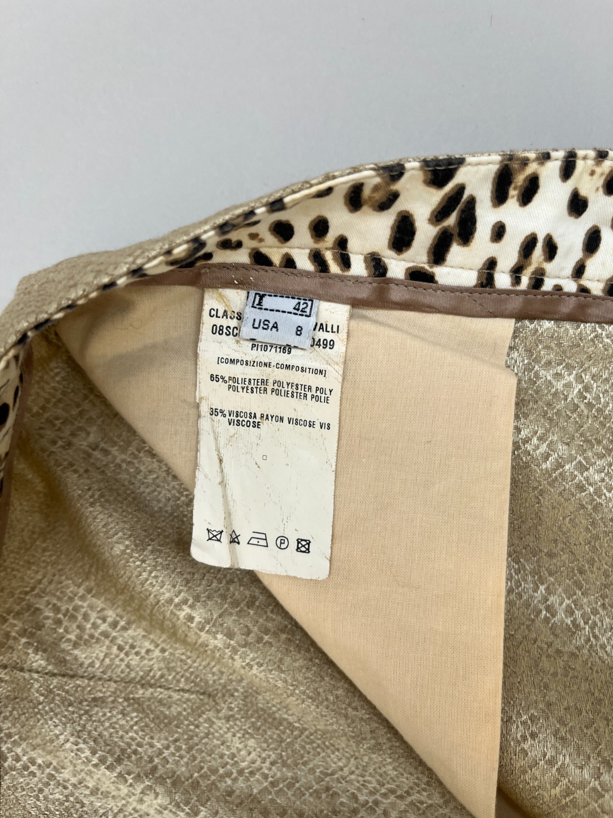 Roberto Cavalli Y2K Snake Effect Shimmer Beige Pants IT42