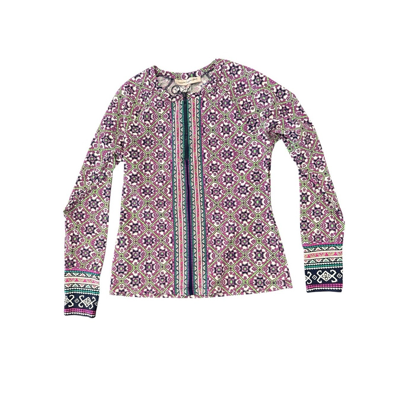 Nanette Lepore Purple Pink Green Printed Swim Zip Coverup New with tags
