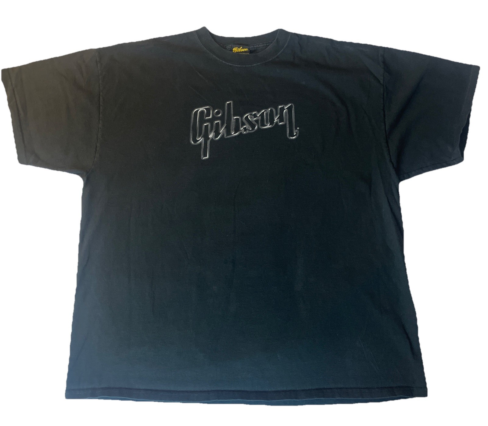 Gibson Embossed Logo T-Shirt Black XXL Y2K Rock Band Guitar 100% Cotton USA