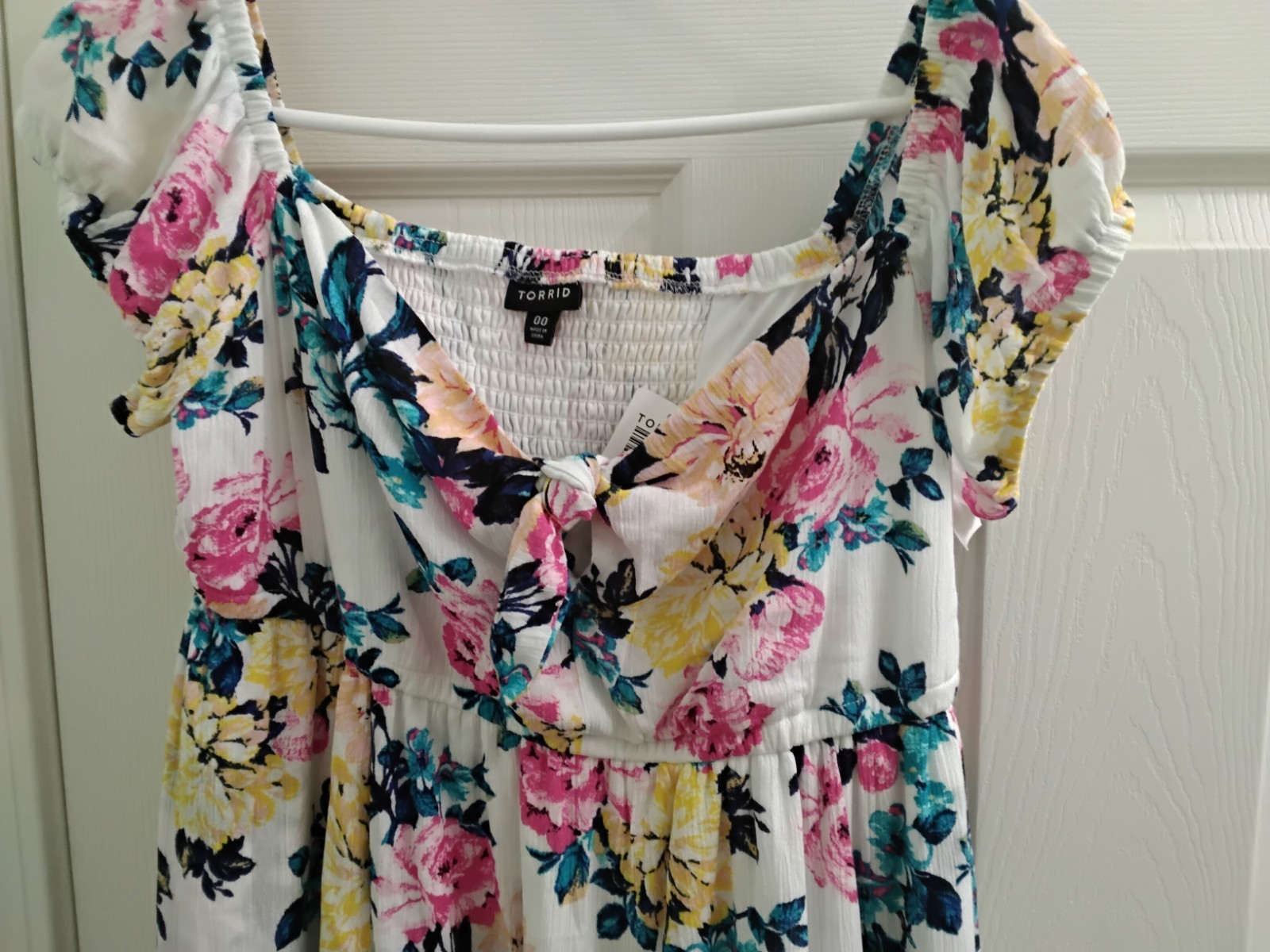 Torrid 00 White Multi Floral Mini Gauze Puff Sleeve Skater Dress NWT