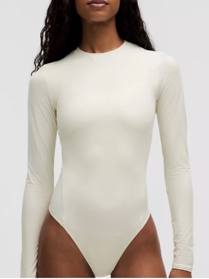 Lululemon Wundermost Ultra-Soft Nulu Crewneck Long-Sleeve Bodysuit in Bone