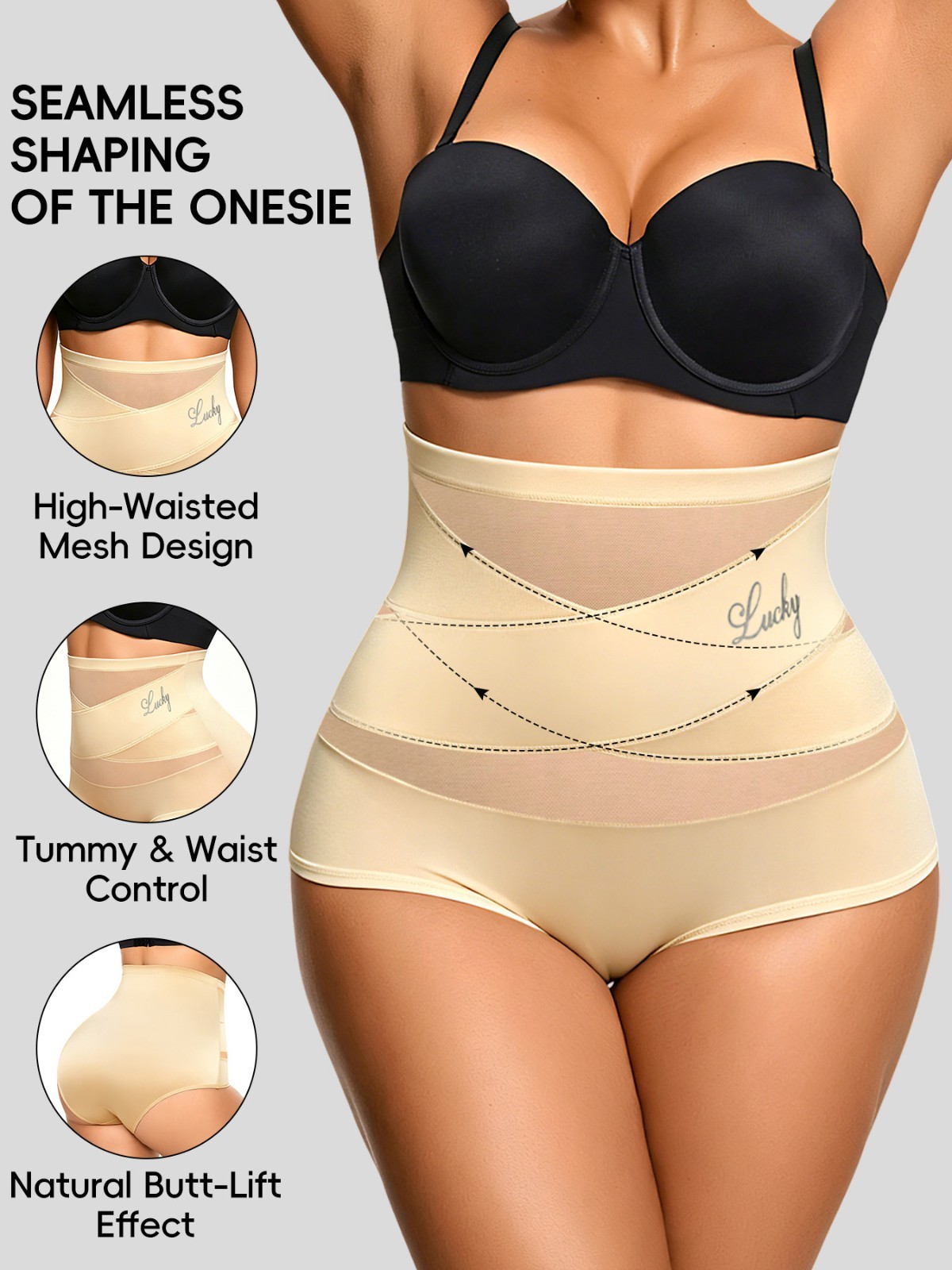 1 Pack High Waist Tummy Control Panties Shaping Cross Strap Briefs Women