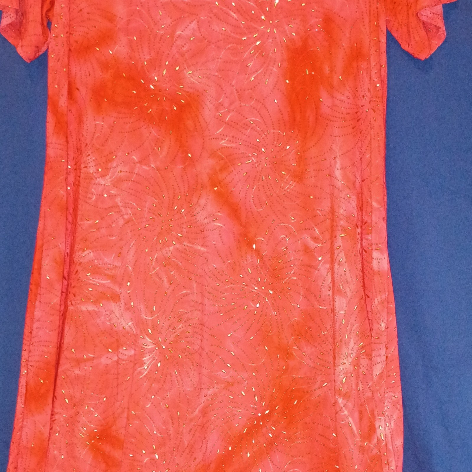 New Directions Orange Floral Knit Beaded A-Line Dress S Scoop Neck Knee Length