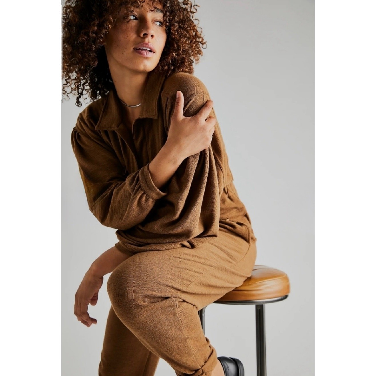Free People Beach Calico Utility Jumpsuit Brown Boho Pockets Cropped Women’s M