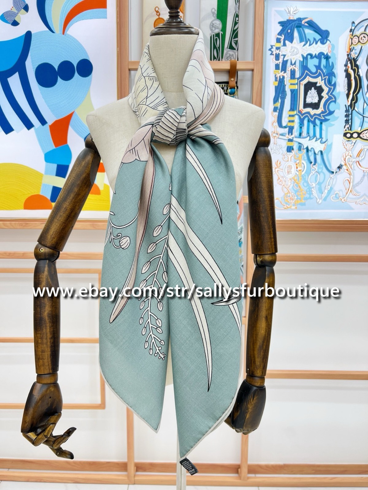 Sallys 70% Cashmere & 30% Silk Stole Flowers Print Double Face Scarf Shawl 53″