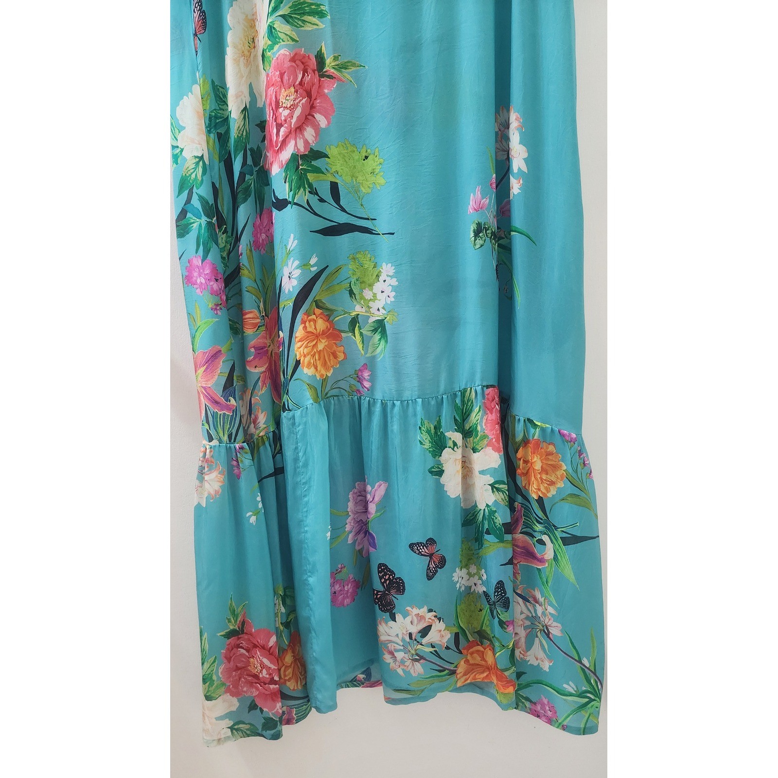 Johnny Was Turquoise Floral Butterfly Cupra Rayon Maxi Dress XL C31222A-4 Boho