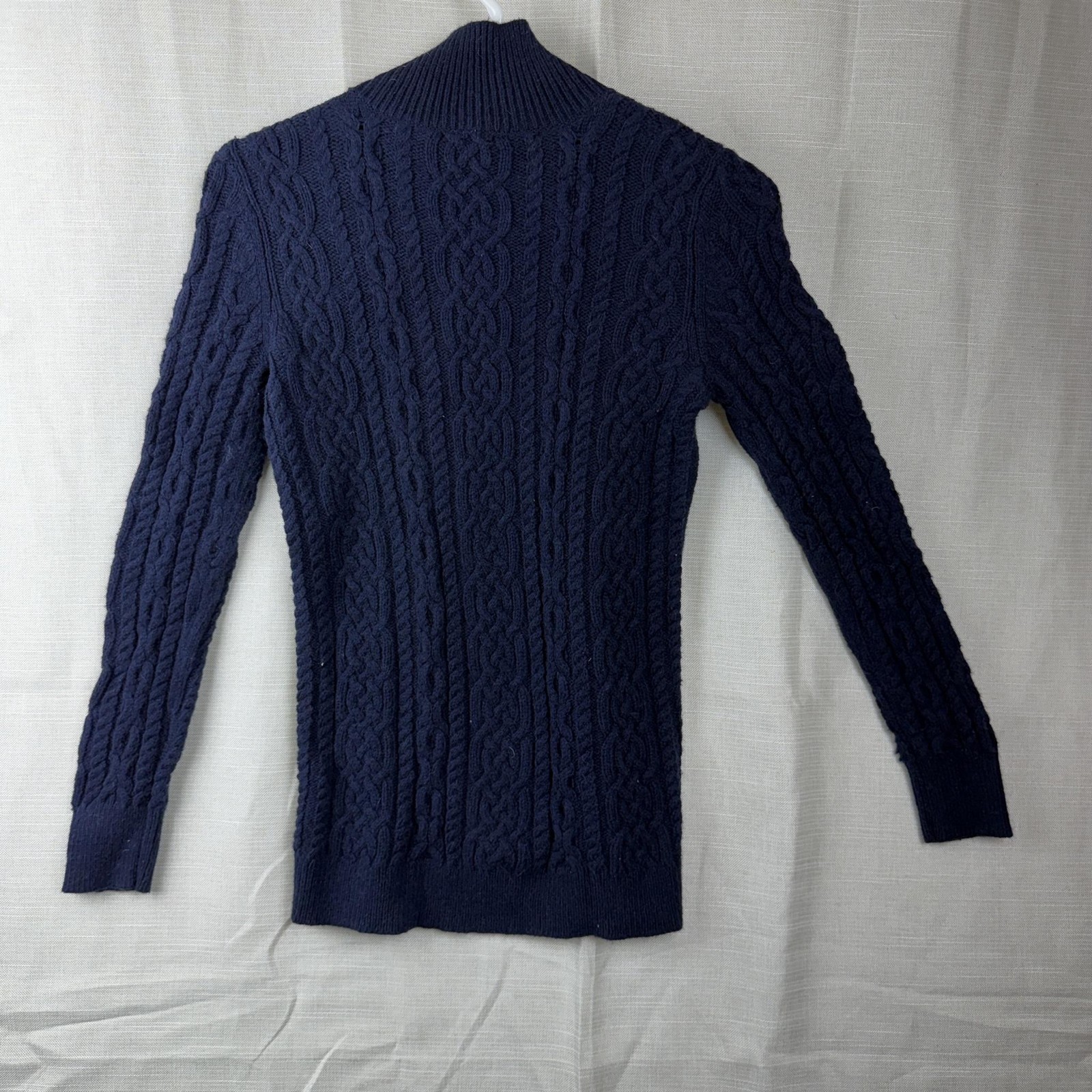 VTG Talbots Sweater Womens Petite P Blue Mock Neck Angora Cable Knit Pullover