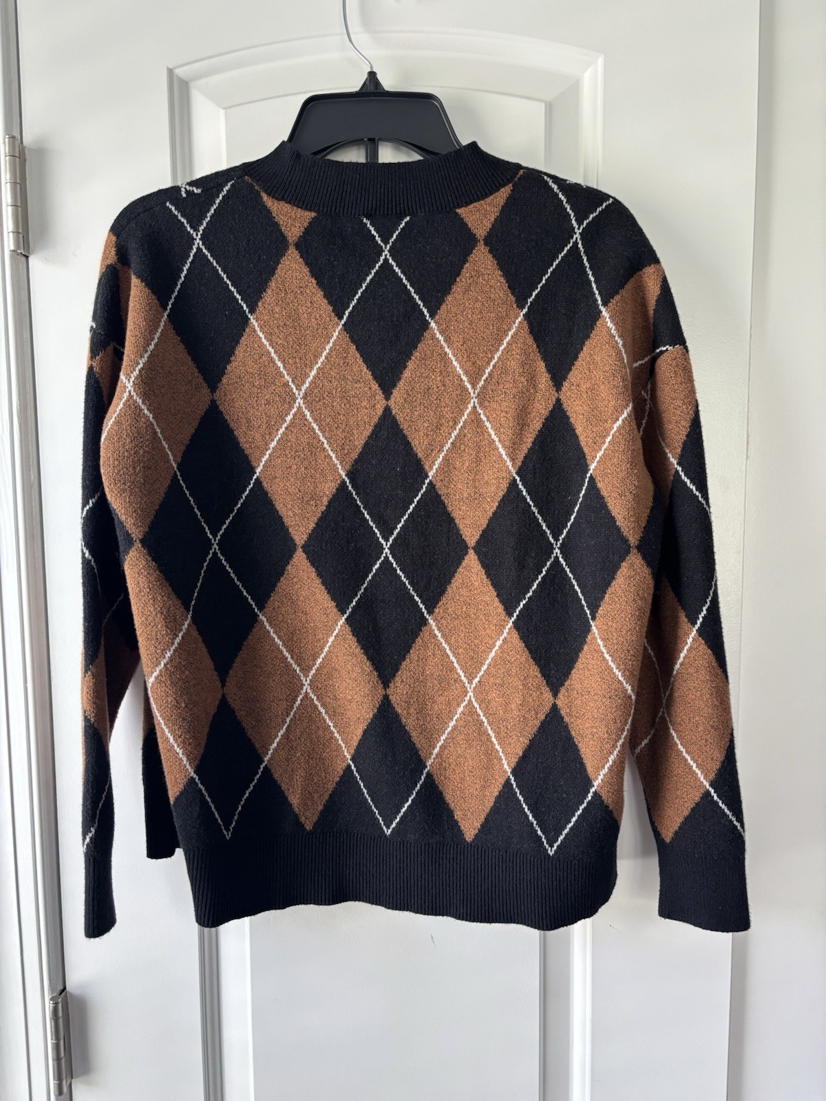 LOFT Outlet Argyle Knit Sweater Black Caramel & White