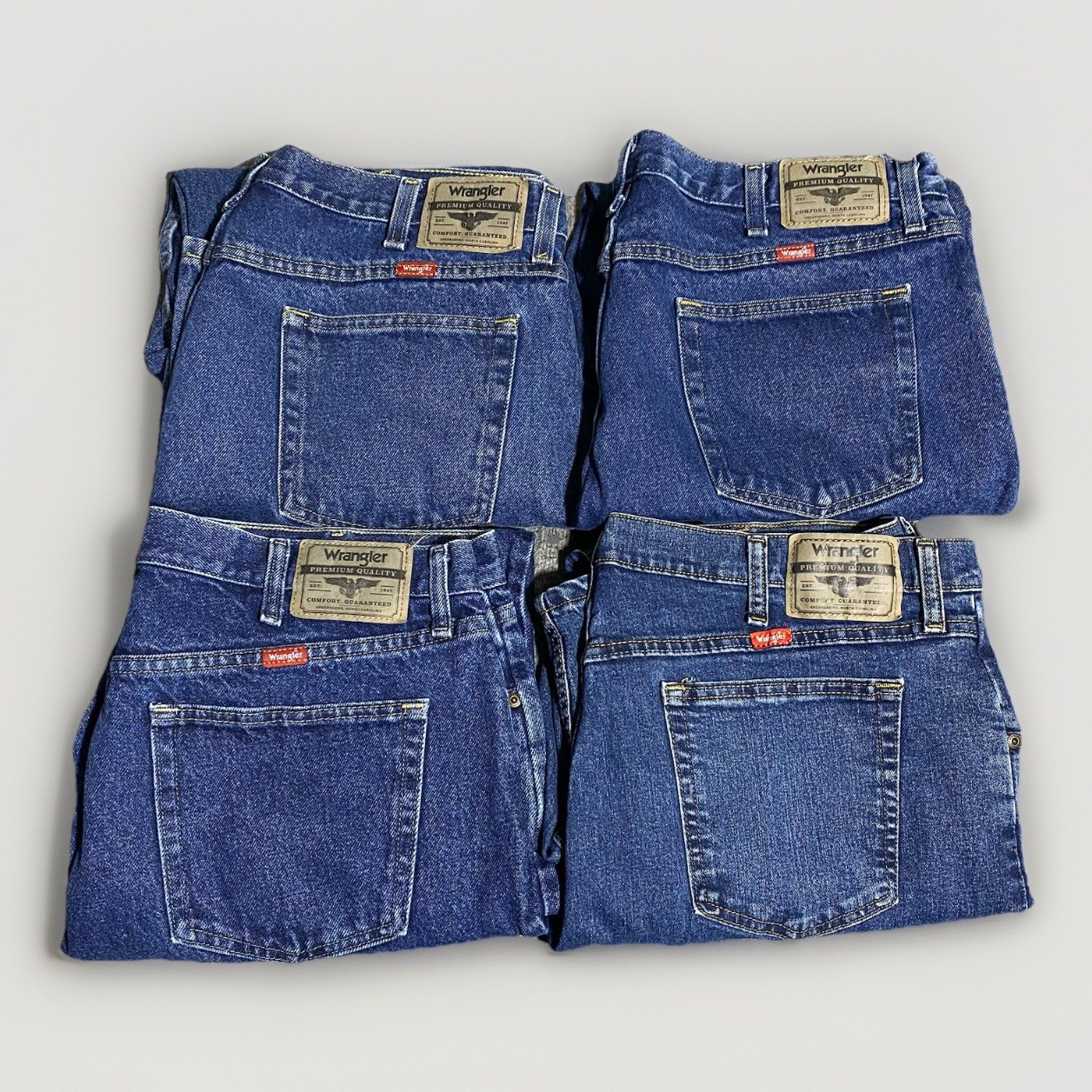 Work Jeans Lot of 4 Mens 38×28 Wrangler Regular Fit Straight Medium Wash Bundle
