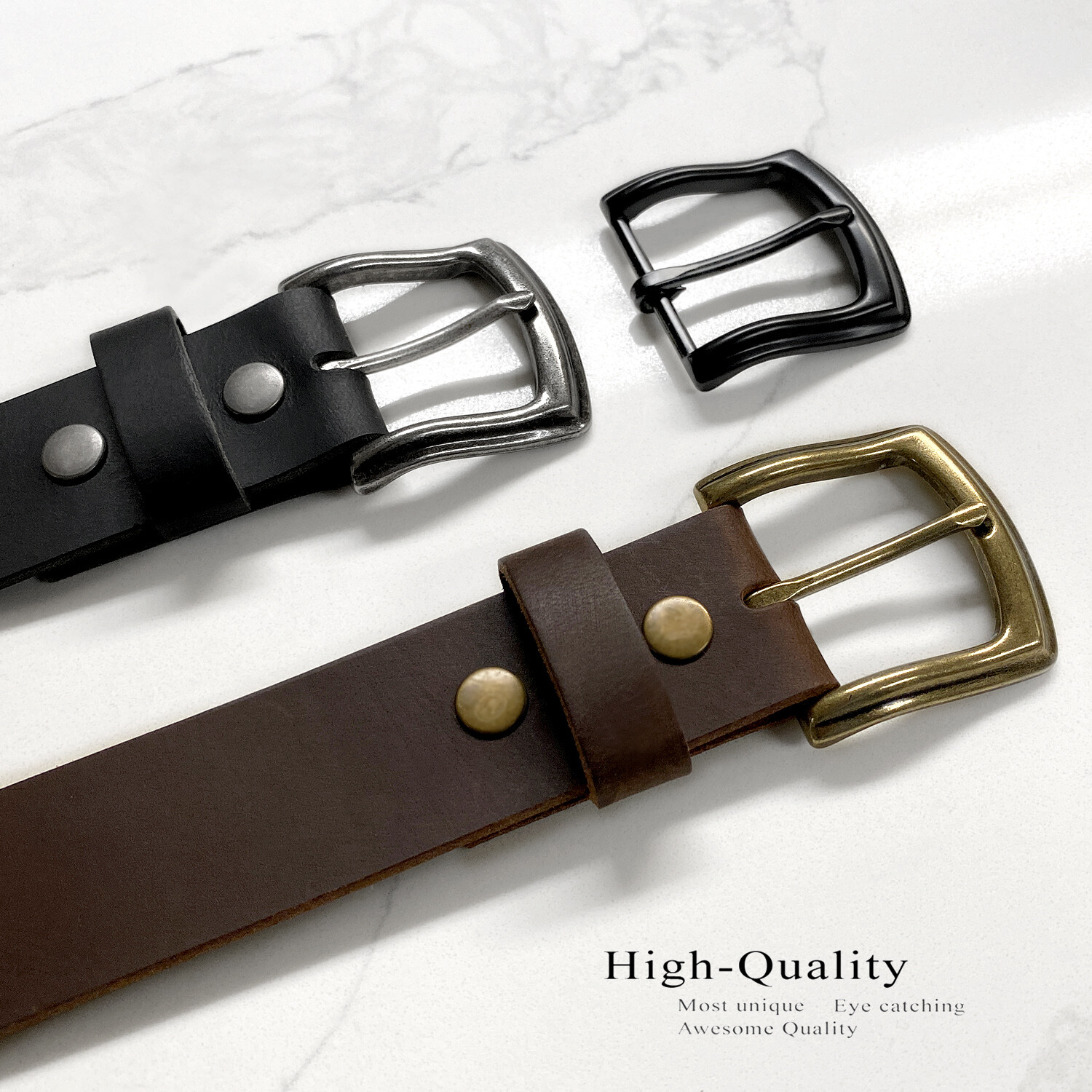 Full Grain Buffalo Leather Casual Jean Belt with Metal Buckle 1-1/2″(38mm) Wide