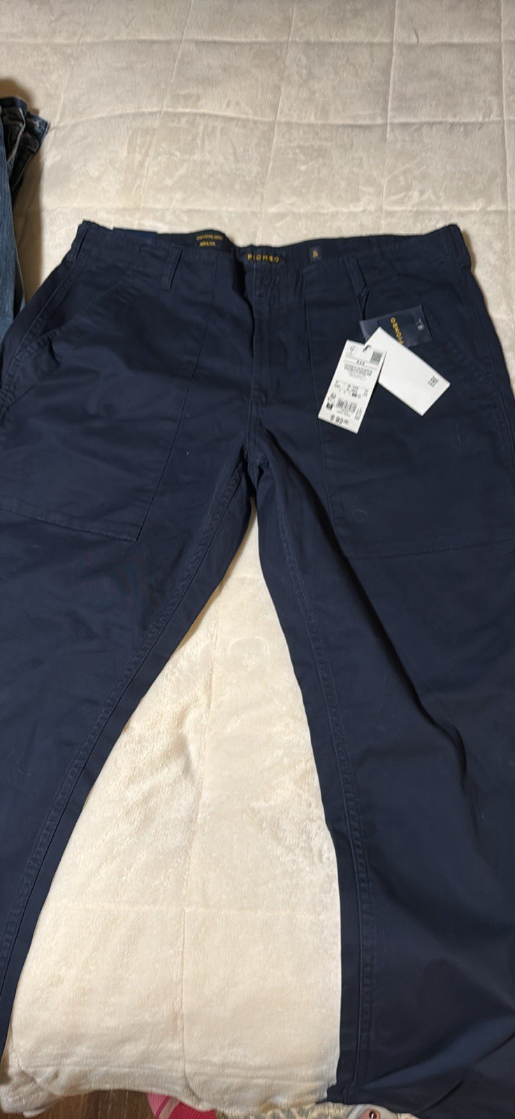 Piombo Men’s Blue Cotton Twill Pleated Straight Leg Pants XL 36W Pockets