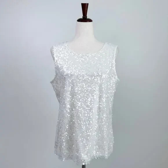 NWT TALBOTS IVORY DRESSY SLEEVELESS SEQUIN SHELL TOP PL