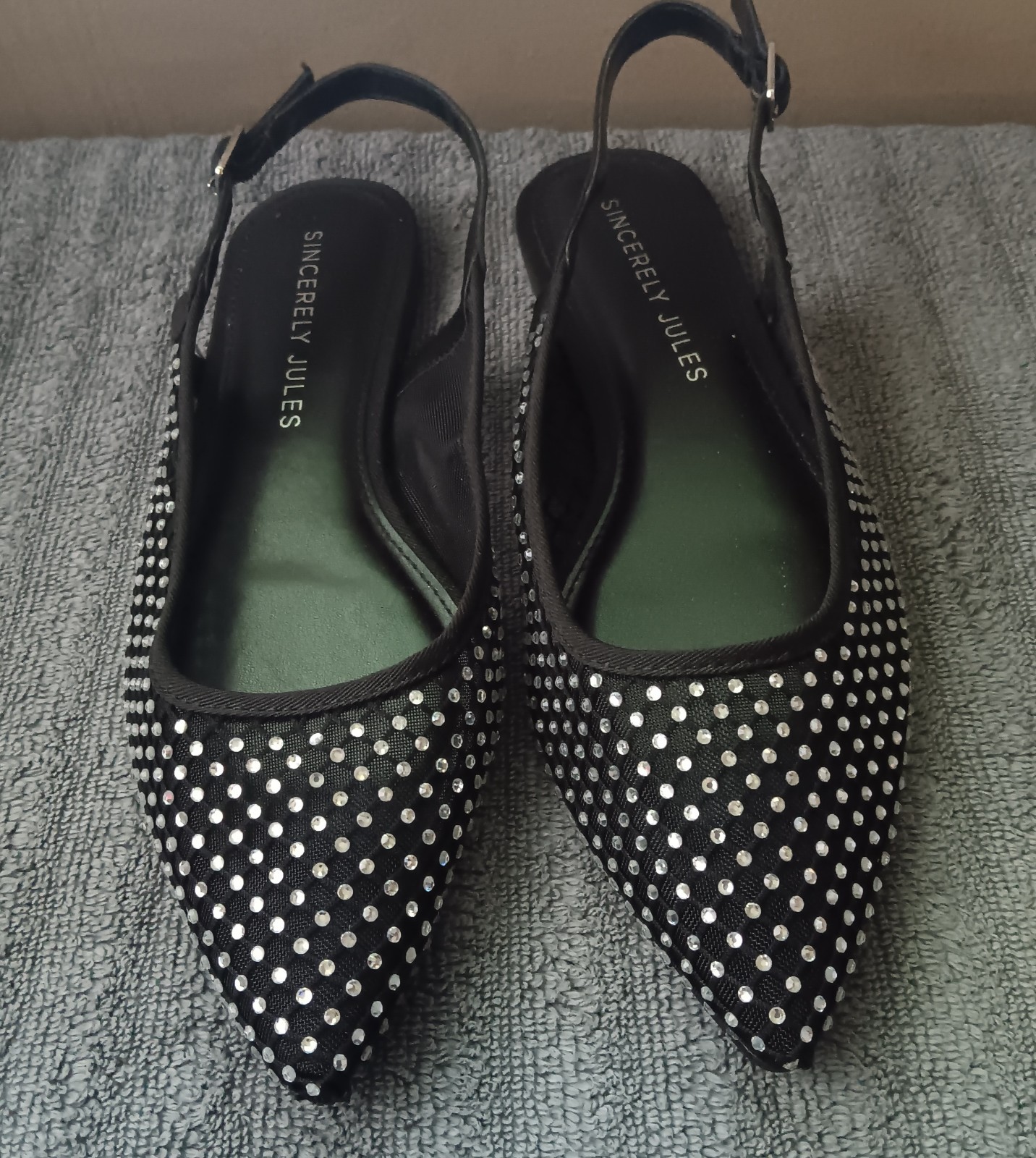 Sincerely Jules Black Mesh Slingback Flats Pointed Toe Rhinestone 8M