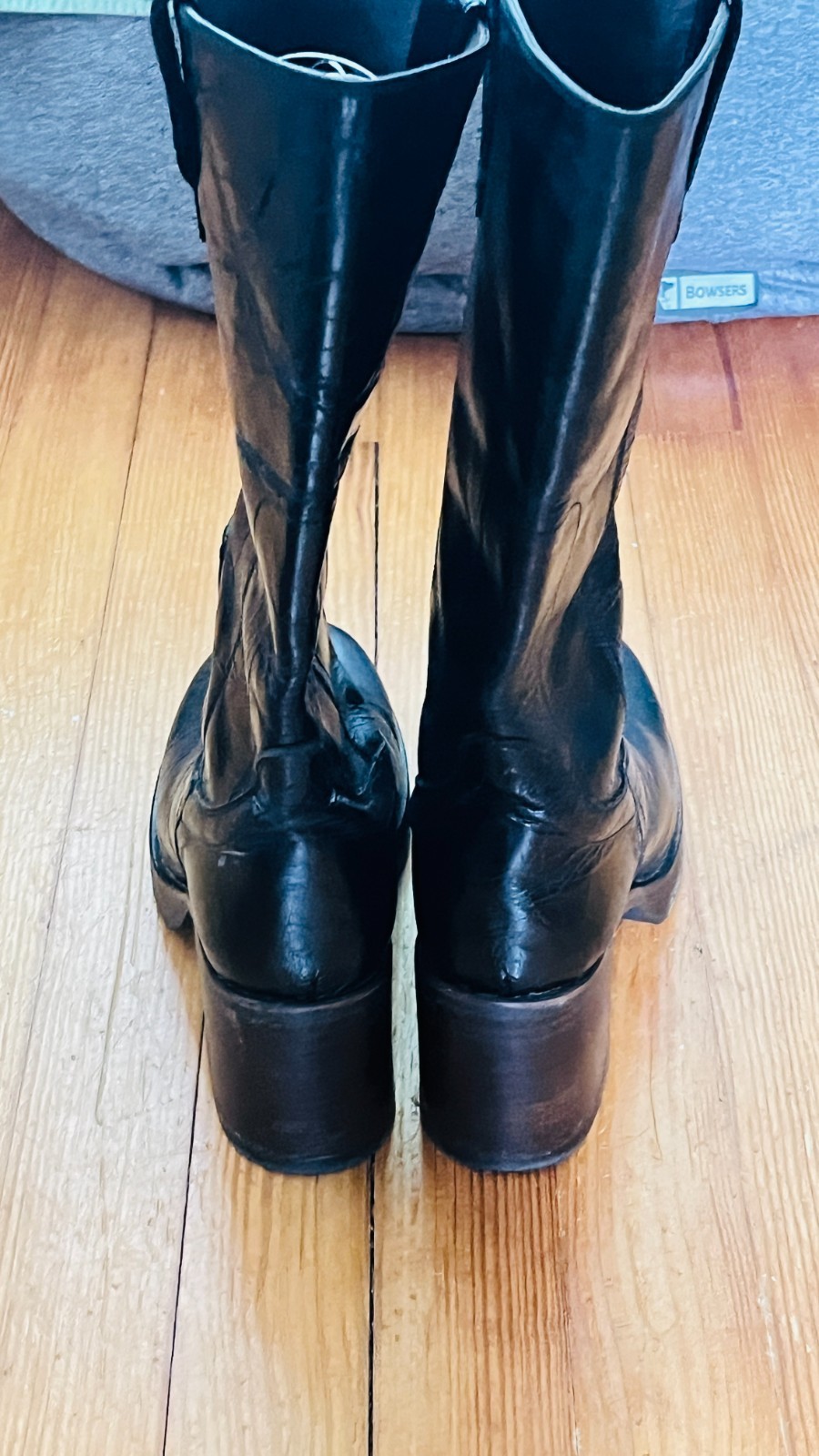 Vintage Destroy Black Patent Leather Platform Campus Boots 40/41
