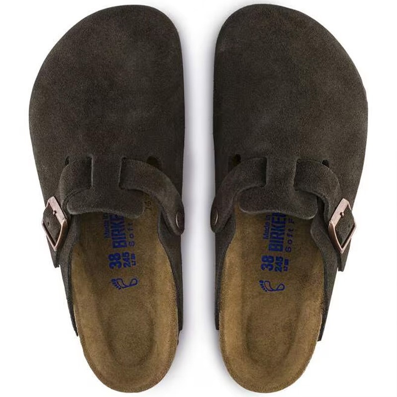 Birkenstock Boston Mocha Suede Leather Soft Footbed Unisex Clog Shoes All Sizes