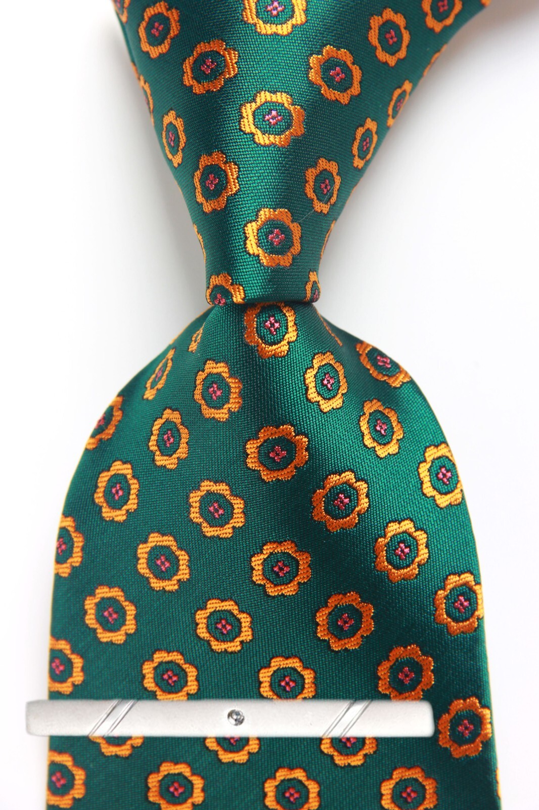 New Classic Polka Dot Green Gold JACQUARD WOVEN 100% Silk Men’s Necktie Tie