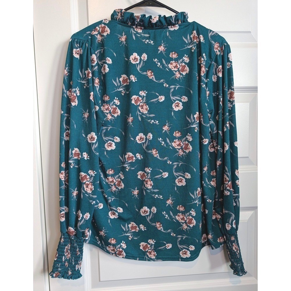 Melloday Floral Ruffle Neck Blouse