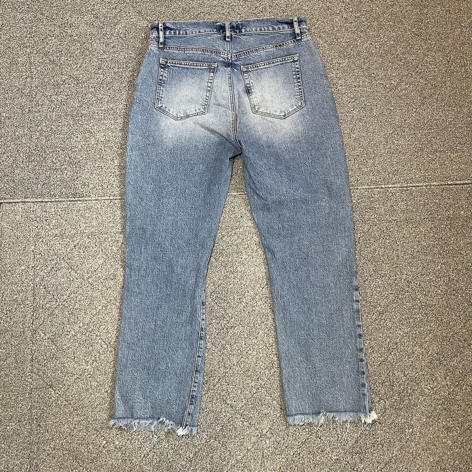LOFT The Straight Crop Jeans Size 26/2 Blue Denim Distressed Fringe Frayed Hems