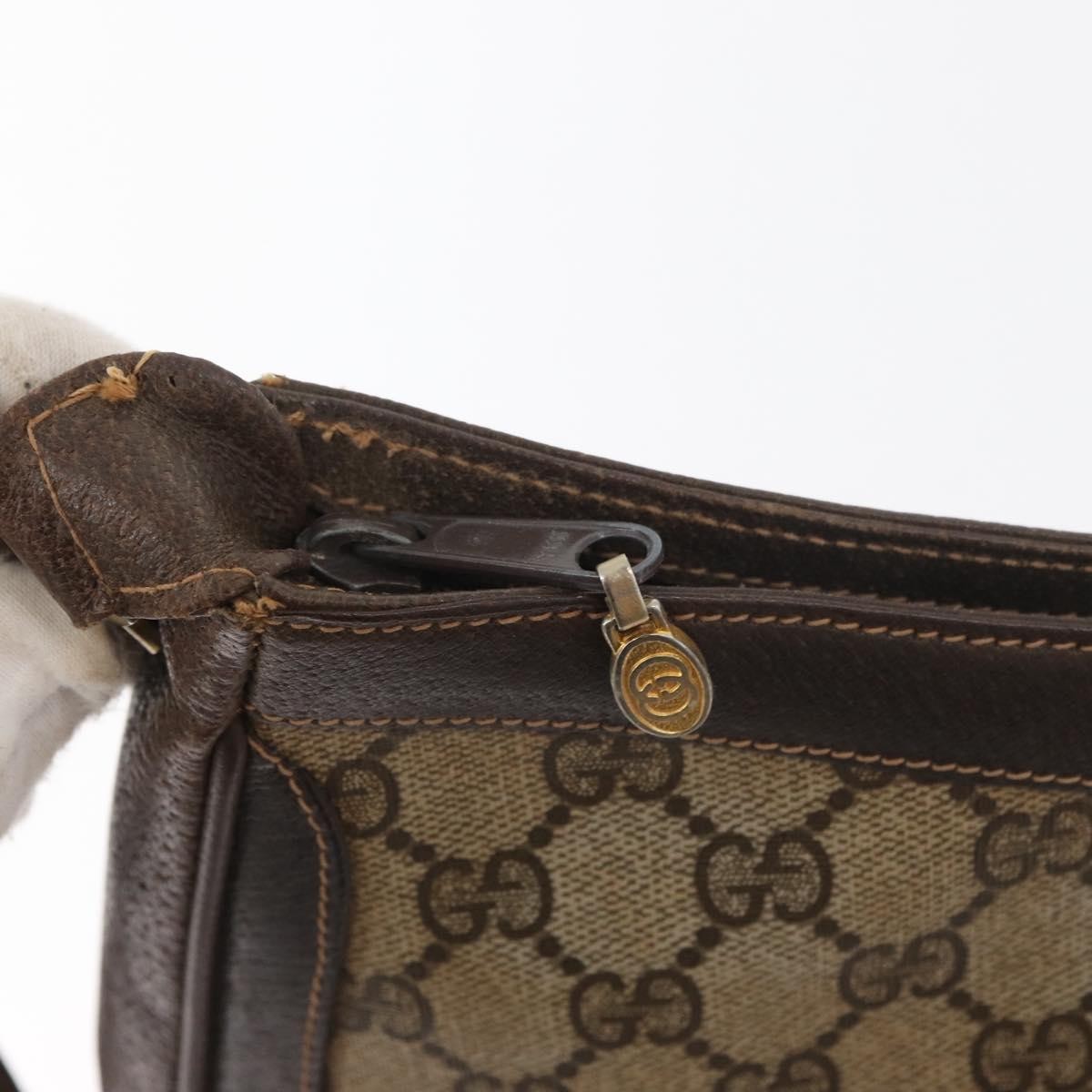 GUCCI GG Supreme Web Sherry Line Shoulder Bag PVC Beige Gold Auth 182476