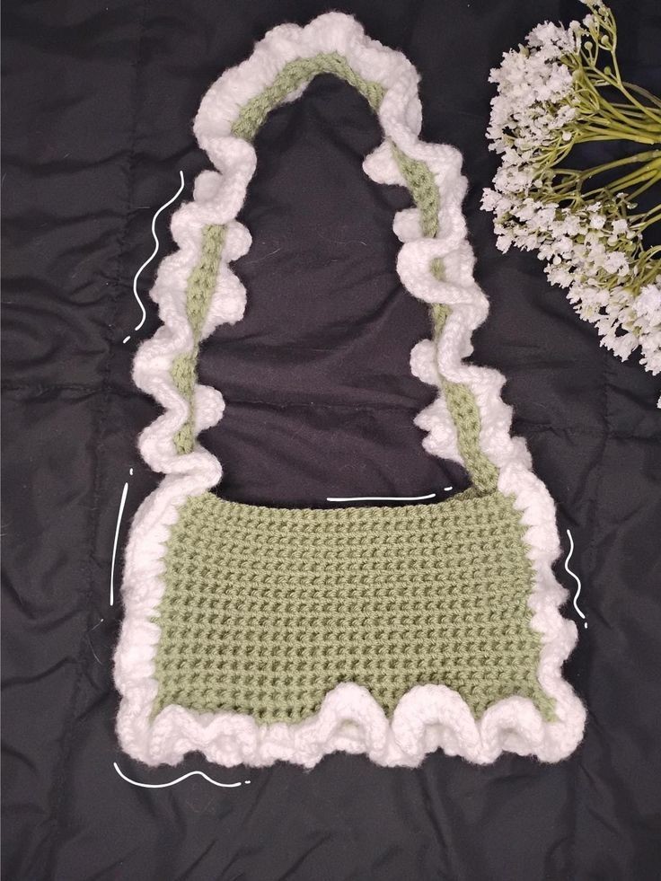 Handmade Crochet Ruffle Bag Cute Bow Purse Aesthetic Shoulder Tote Bag