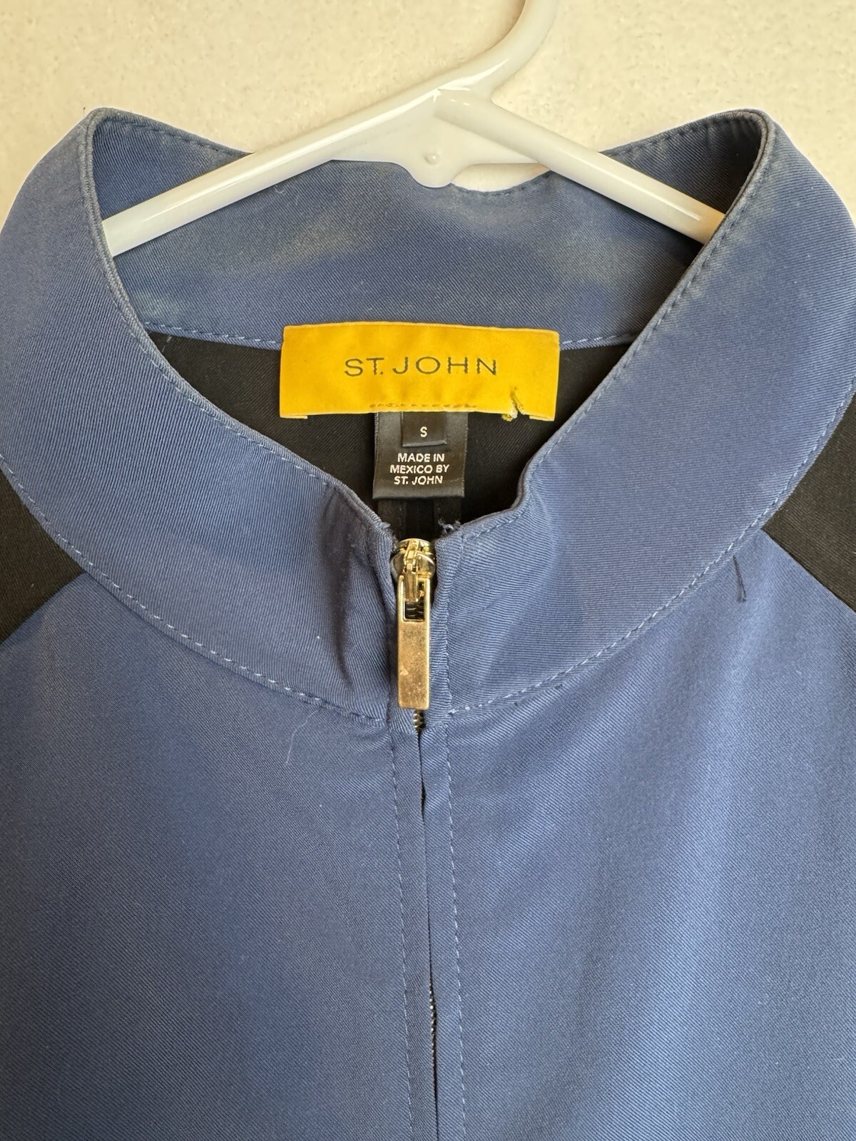 Vtg St. John Yellow Label Blue And Black Zip Bomber Jacket S