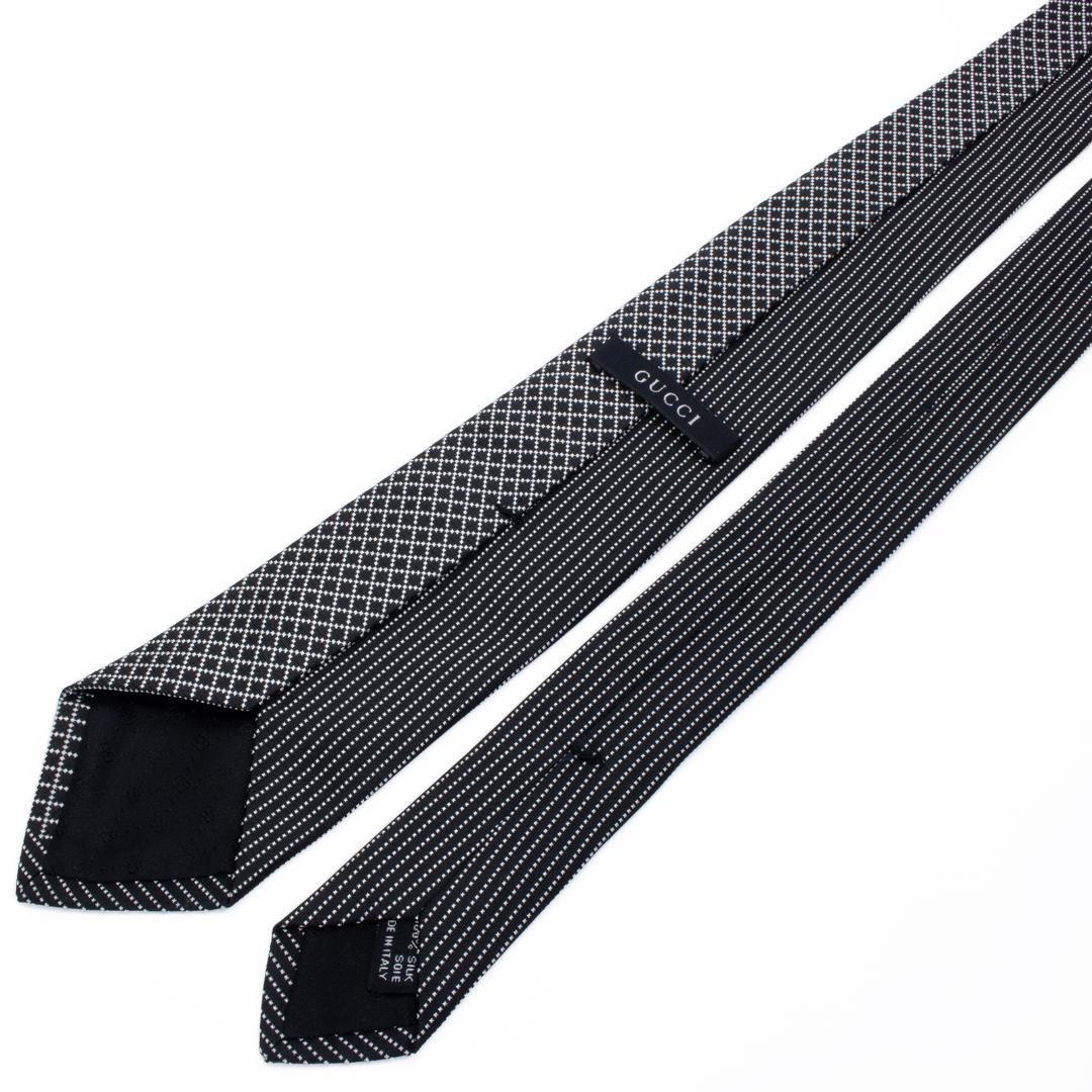 GUCCI Diamante Cleric Tie Black Silver Silk Regular 7.1cm New Unisex