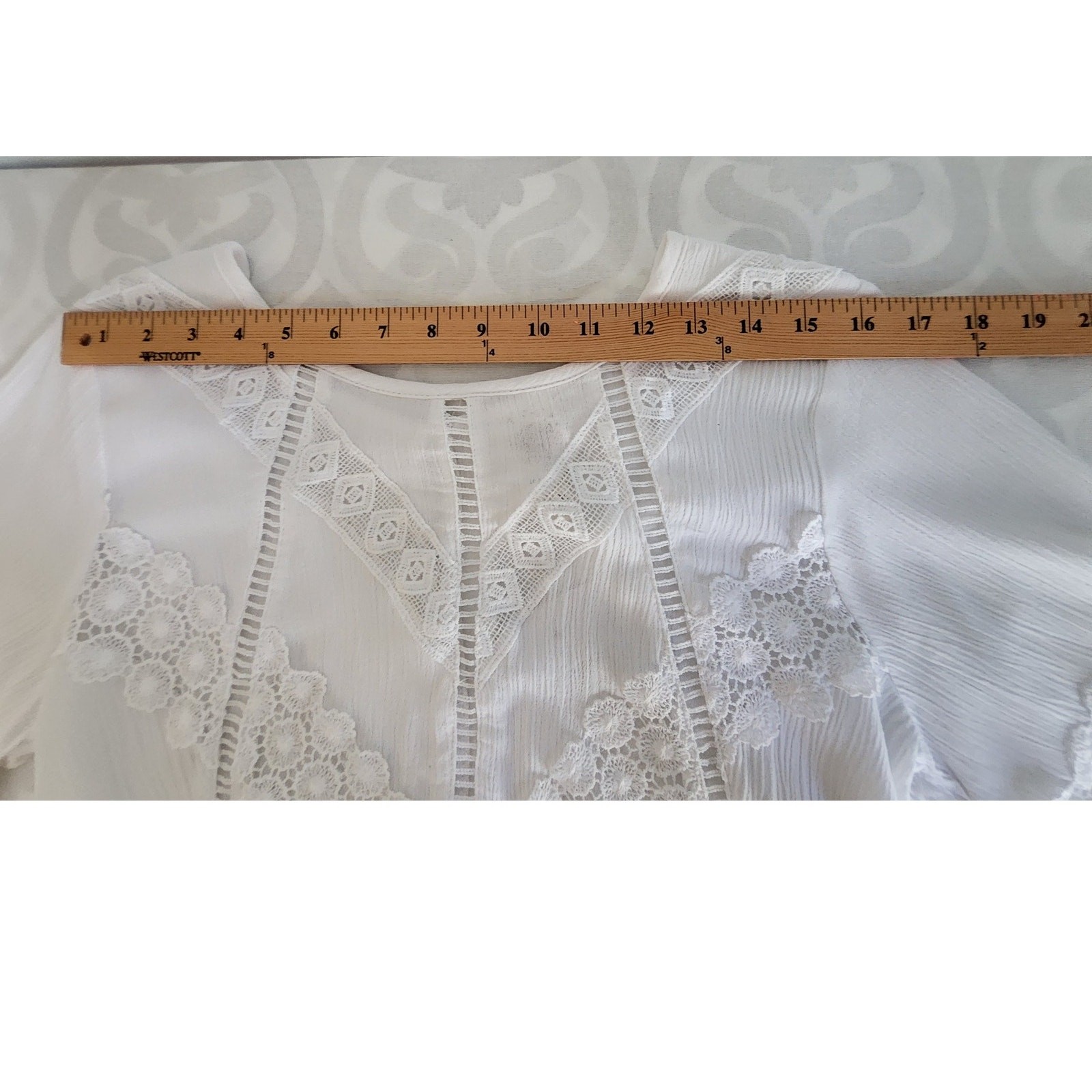 Self Esteem Boho Lace Tie Front Peasant Top XL
