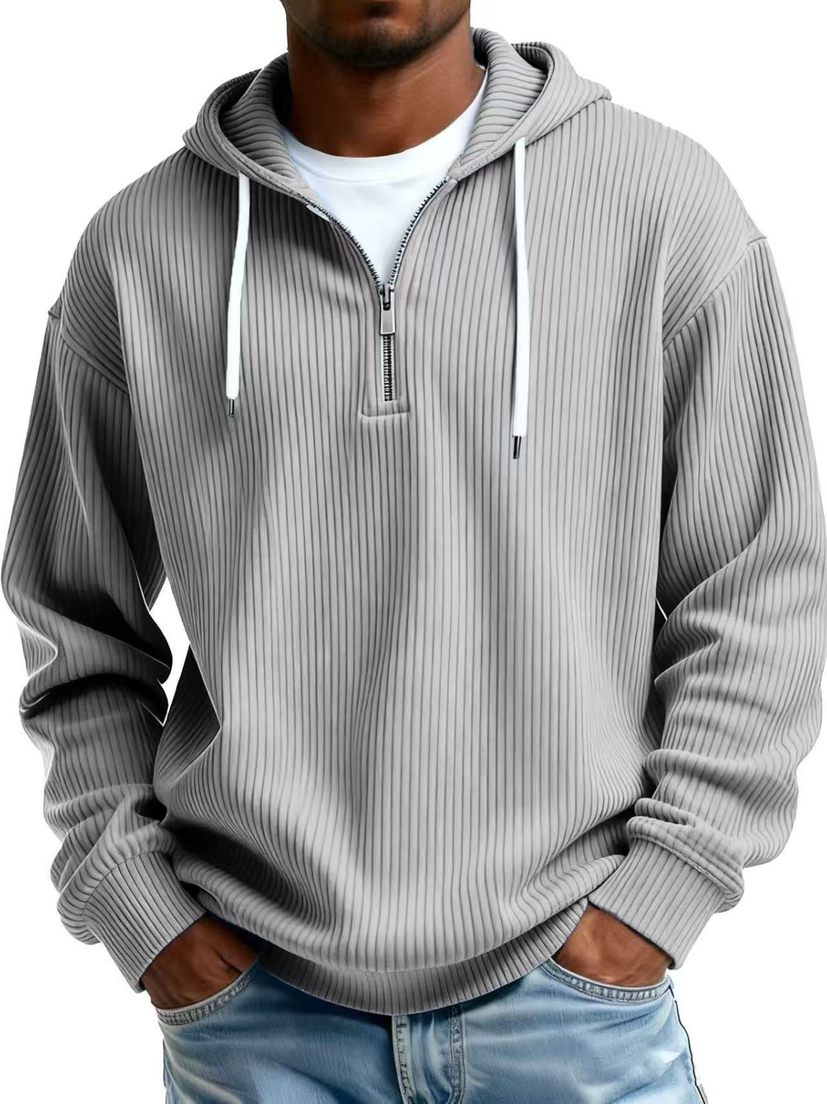 Men’s new long sleeved hooded solid color sports and casual sweatshirt