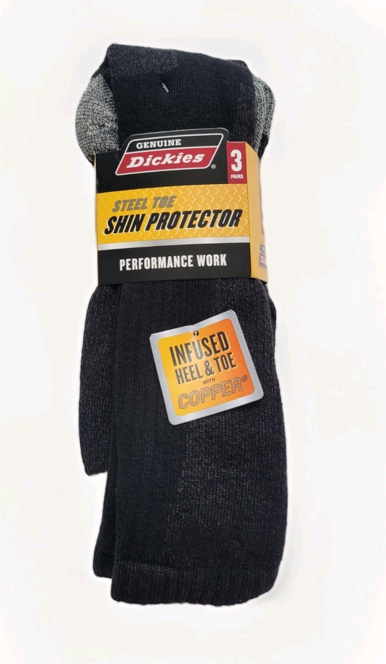 3 Pair Dickies Steel Toe Shin Protector Boot Length Work Sock Black 6-12 copper