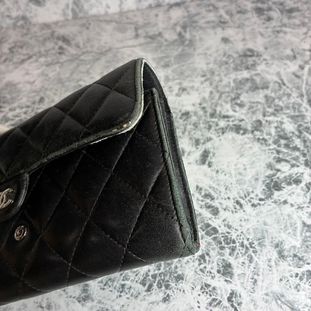 CHANEL Chanel Long Wallet Flap Lambskin Matelass Black