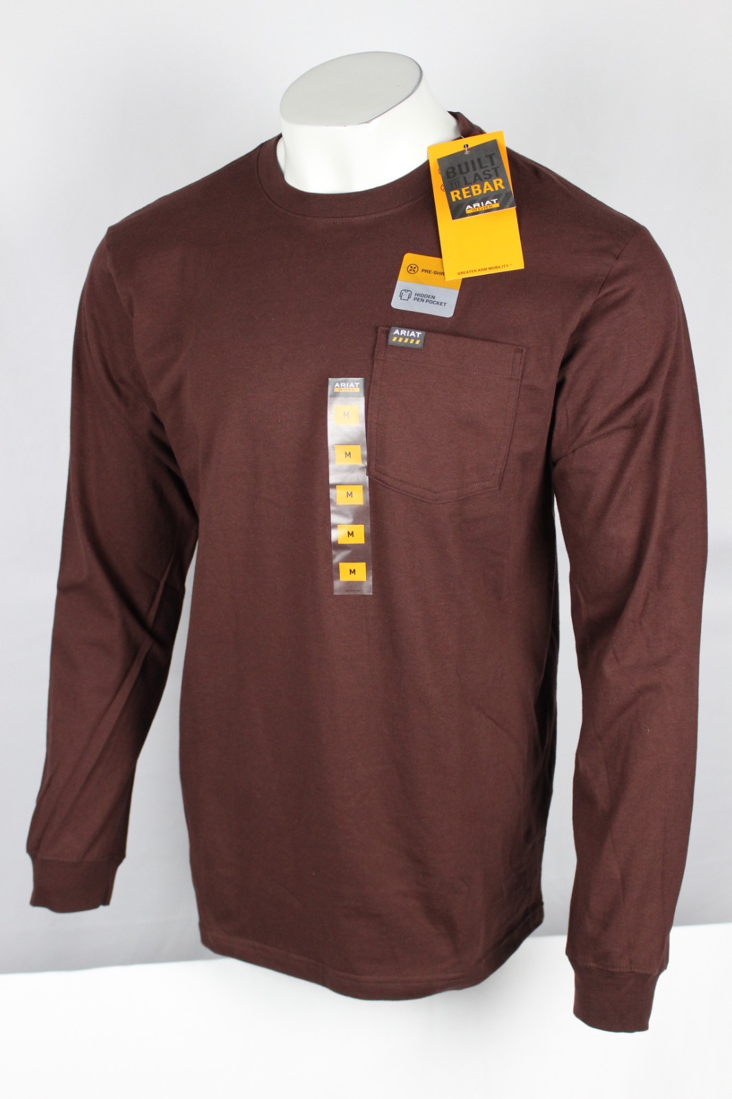 Ariat Men’s Rebar Cotton Strong Hardhead Pocket T Shirt Long Sleeve Bitter Choco