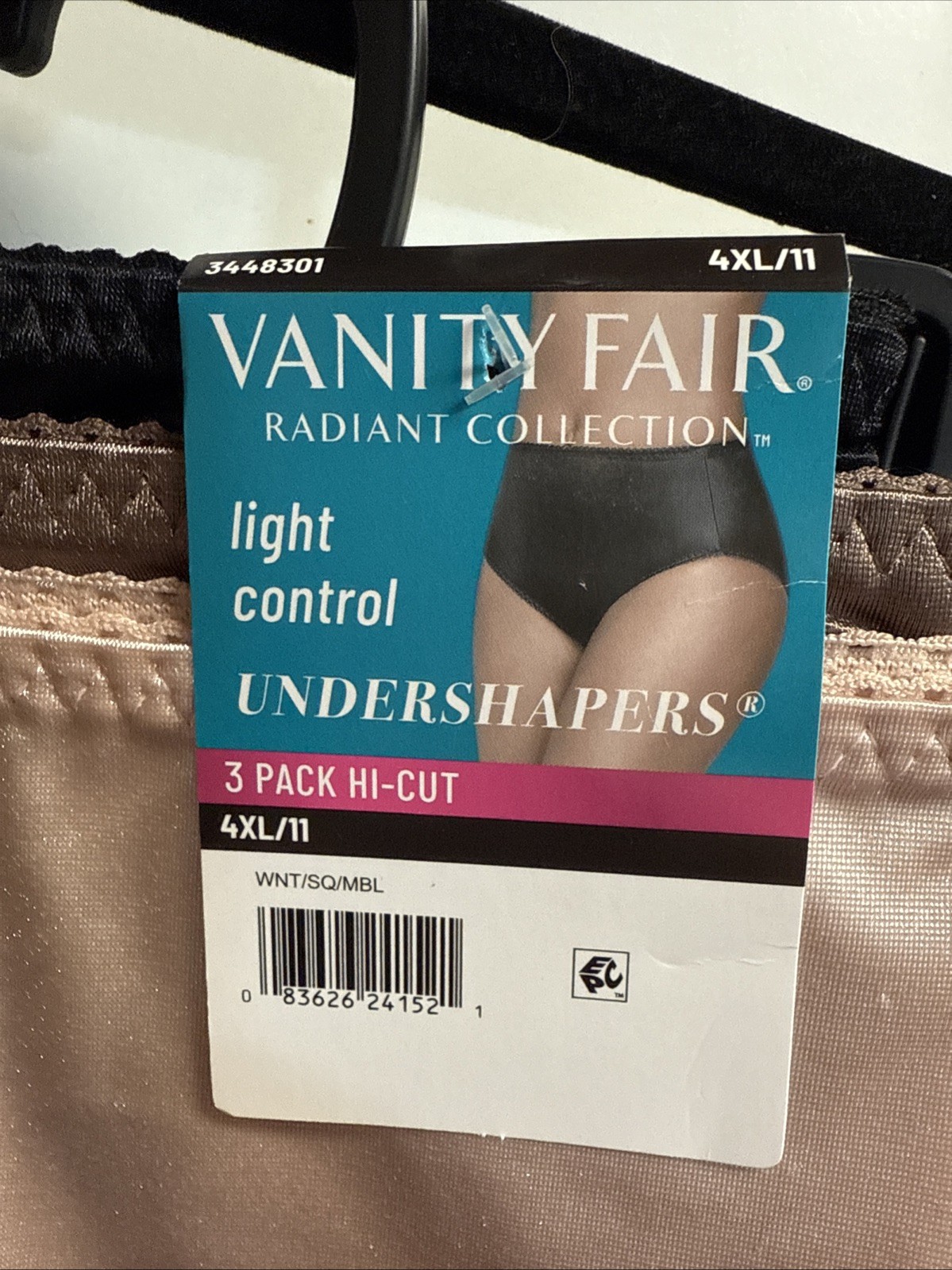 4XL/11 Vanity Fair Radiant UNDERSHAPERS Hi-Cut 3-Pk Walnut/Sheer/Midnight Black