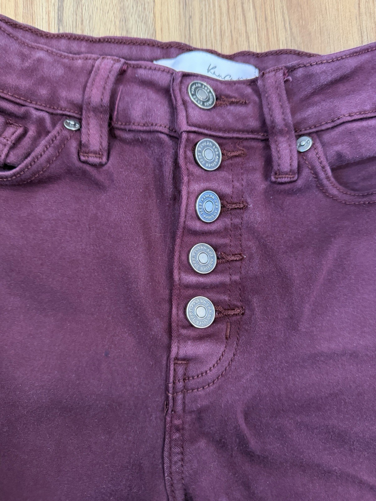 Kancan Womens Size 7/27 Burgundy Skinny Jeans High Rise Button Fly Stretch