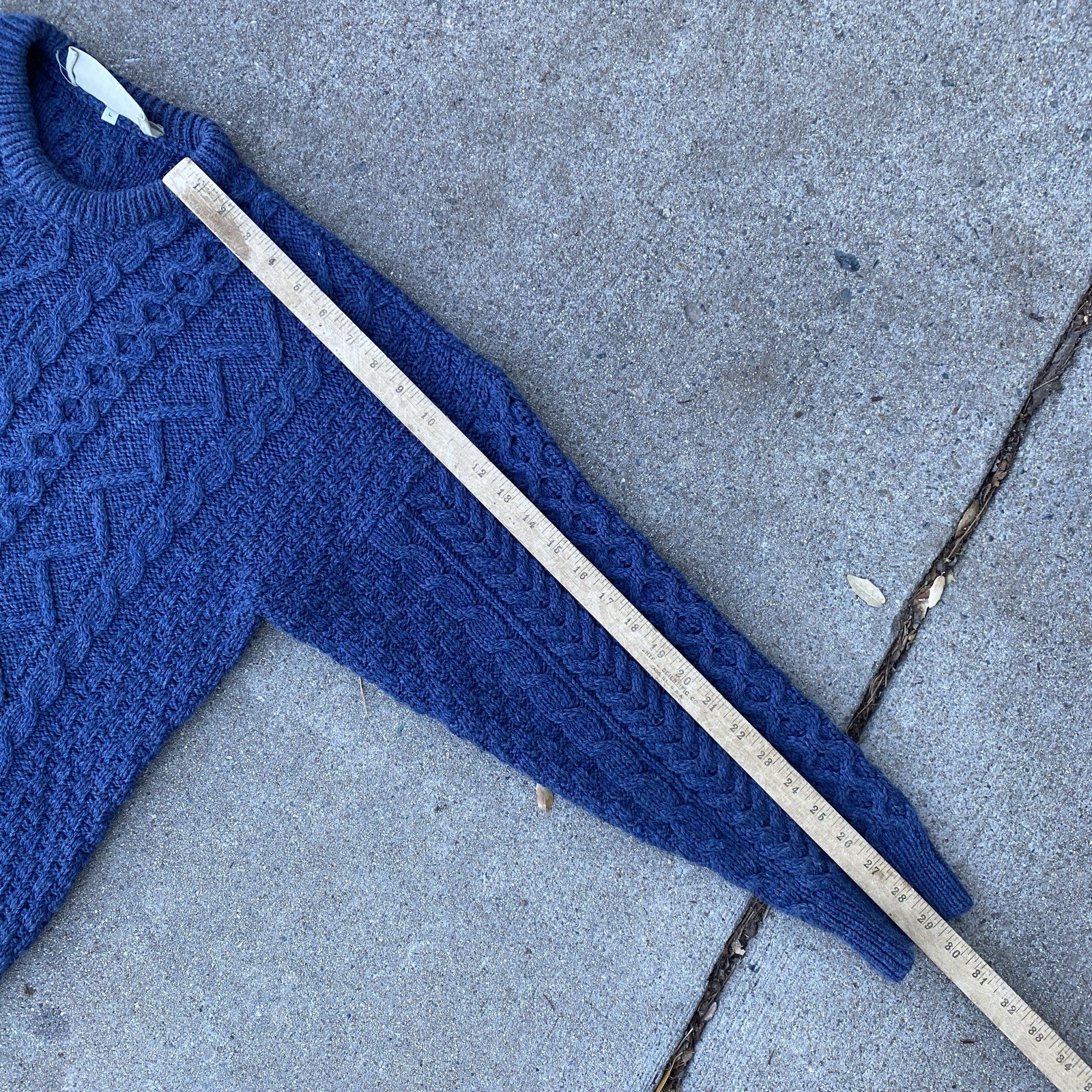 Aran Market Ireland Me‎rino Wool‎ Zig Zag Sweater‎ Blue Cableknit Fisherman L