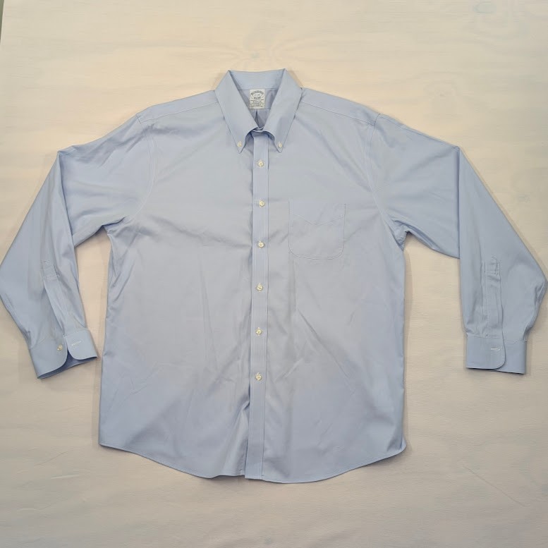 Brooks Brothers Dress Shirt Mens 15-33 Blue Regular Fit Non-Iron Supima Cotton