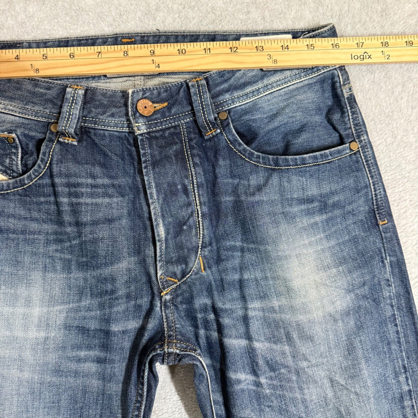 Diesel Industry Mens Straight Leg Blue Denim Jeans 30×32 Button Fly Cotton