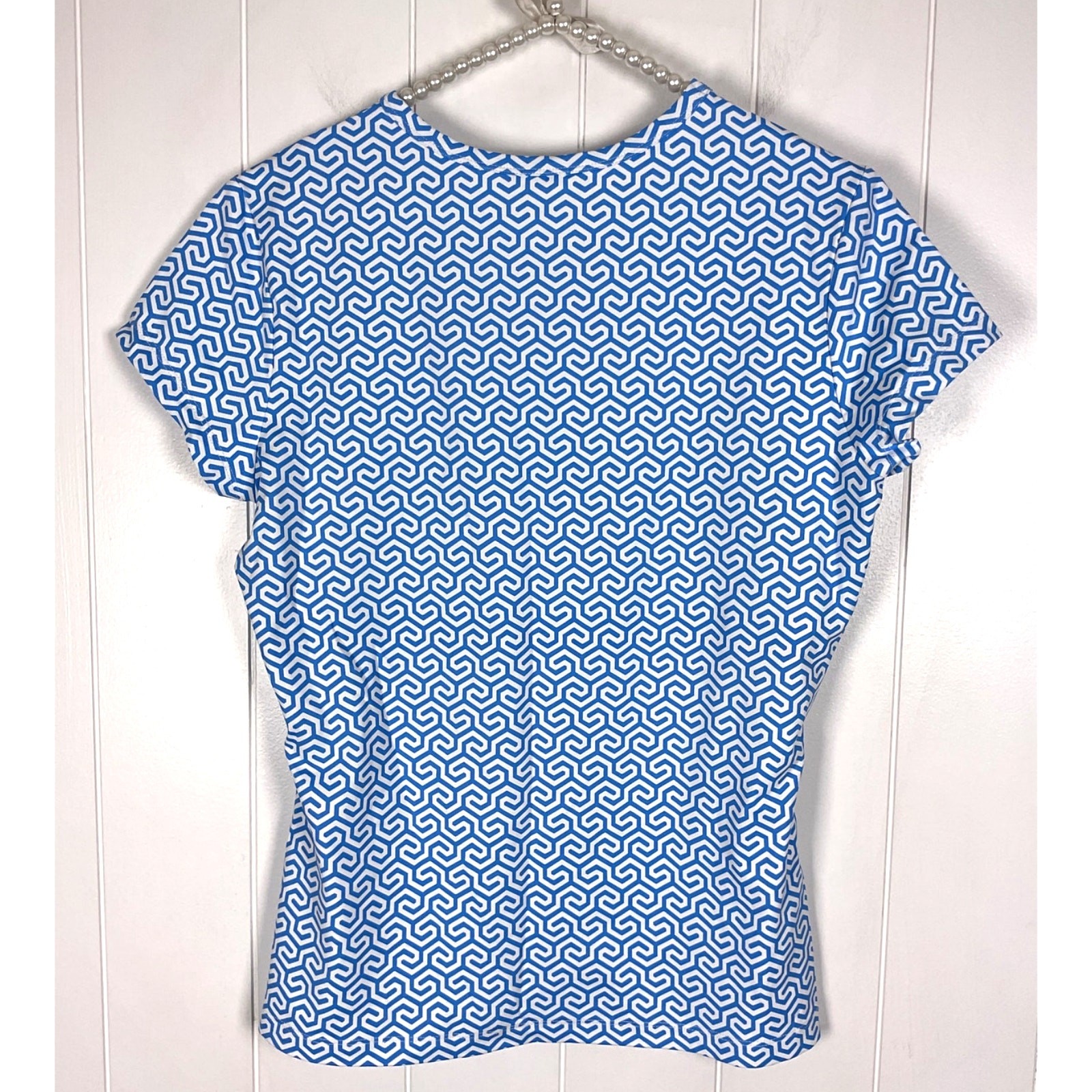 J McLaughlin 2 for 1 Blue/White Printed Nylon Blend Great Stretch Shirts SZ L