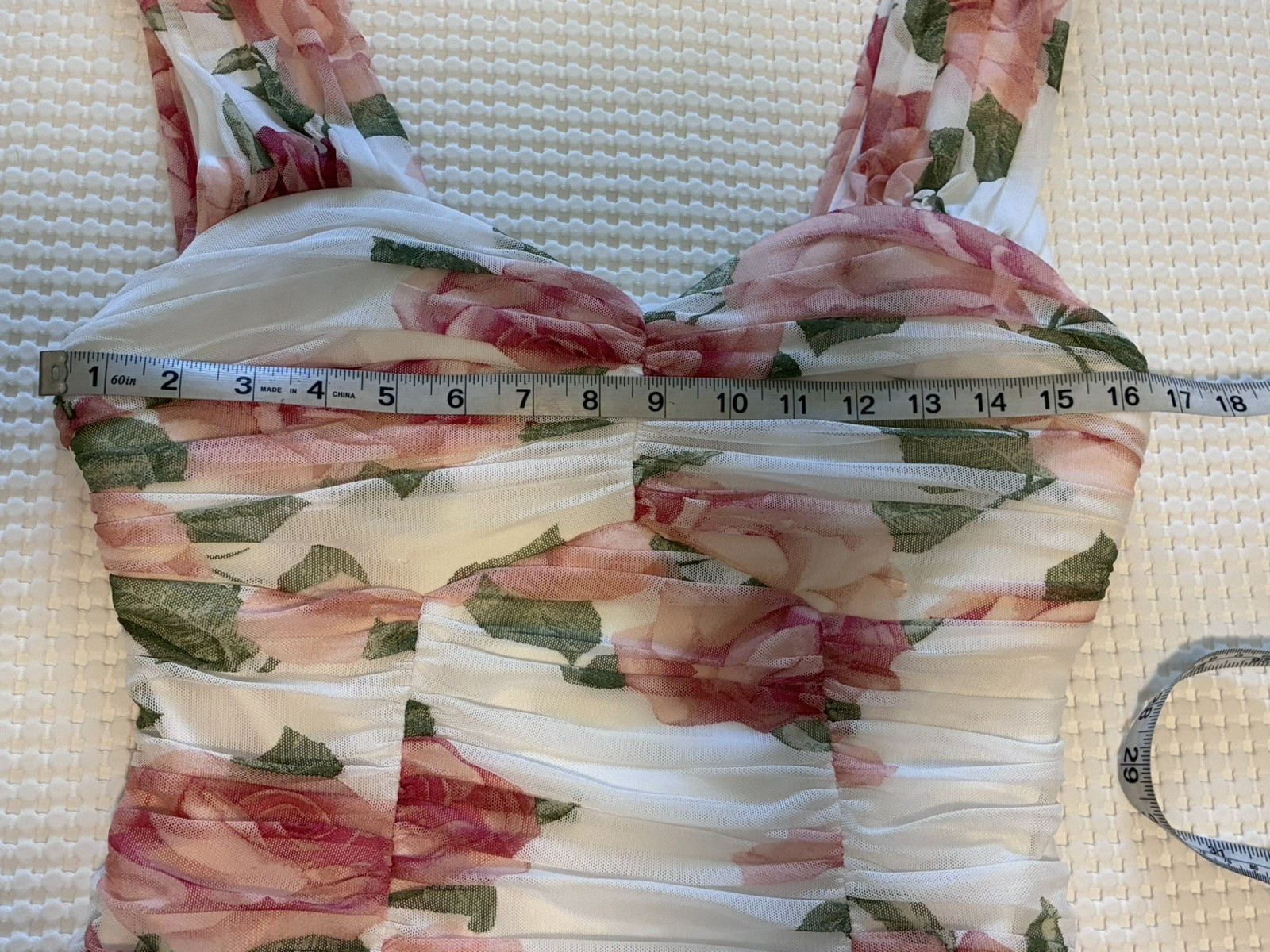 Venus Floral Mesh Ruched Sweetheart Neckline Top Pink Rose Sleeveless Blouse L