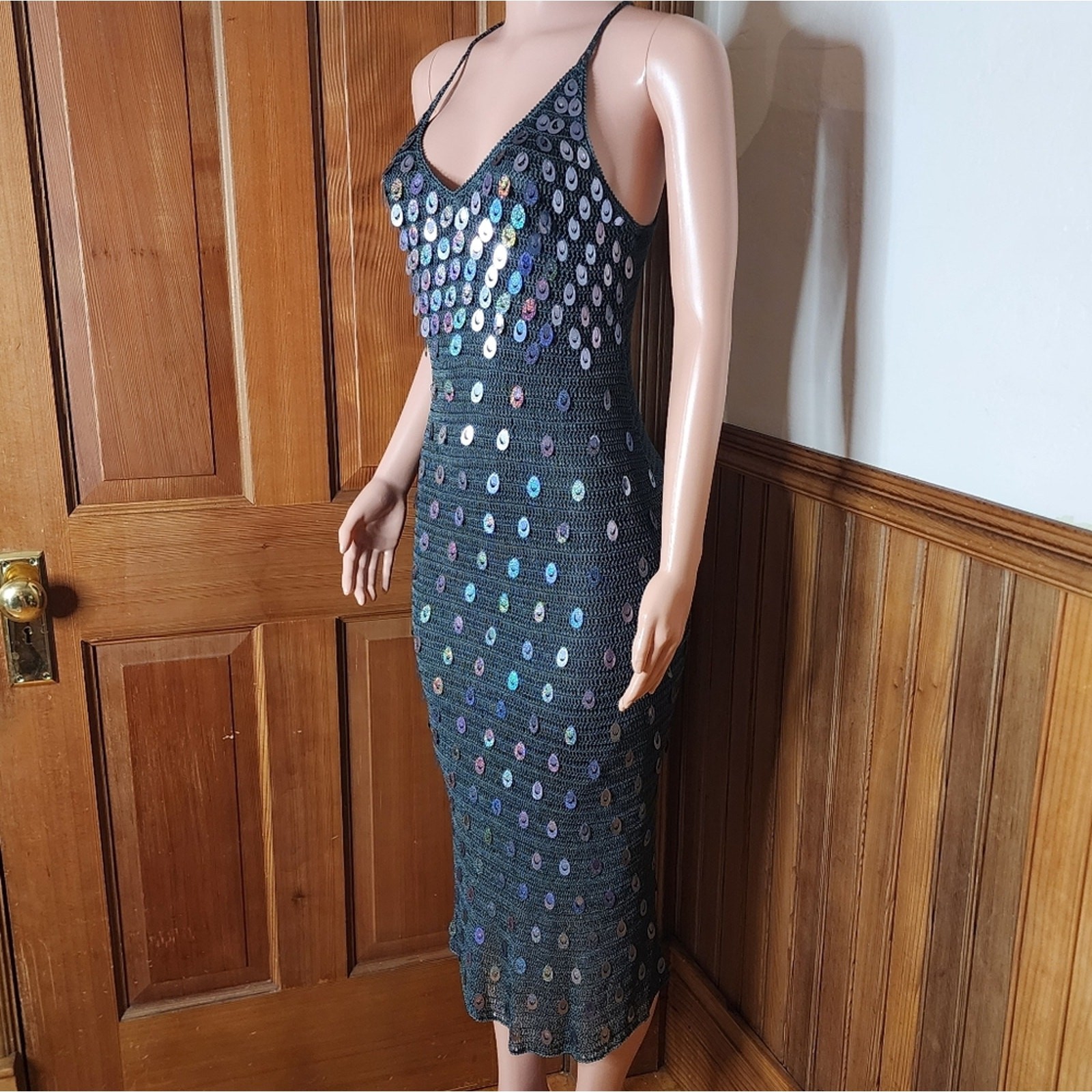 GORGEOUS Morgan de Toi Vintage Y2K Sequin Knit Crochet Dress