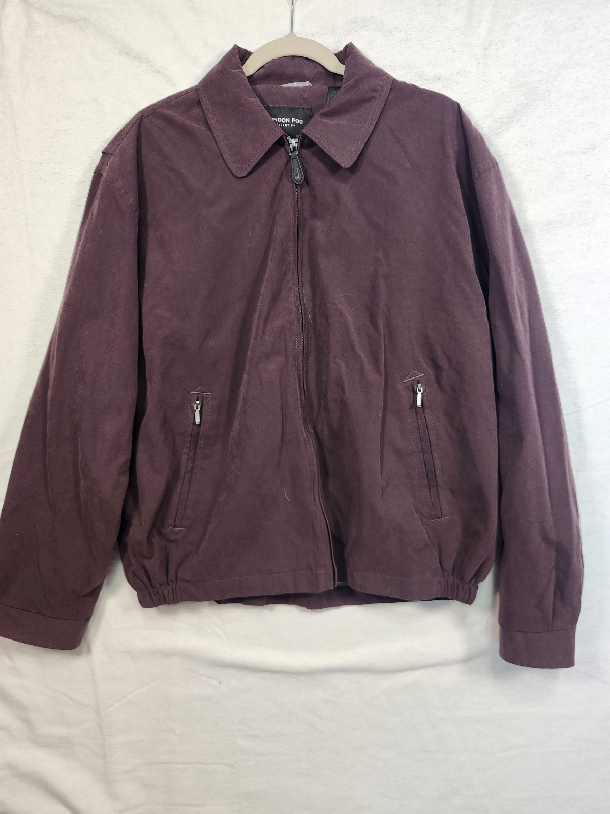 London Fog Men’s Purple Zip Jacket w/ Pockets Spread Collar Short L 44″