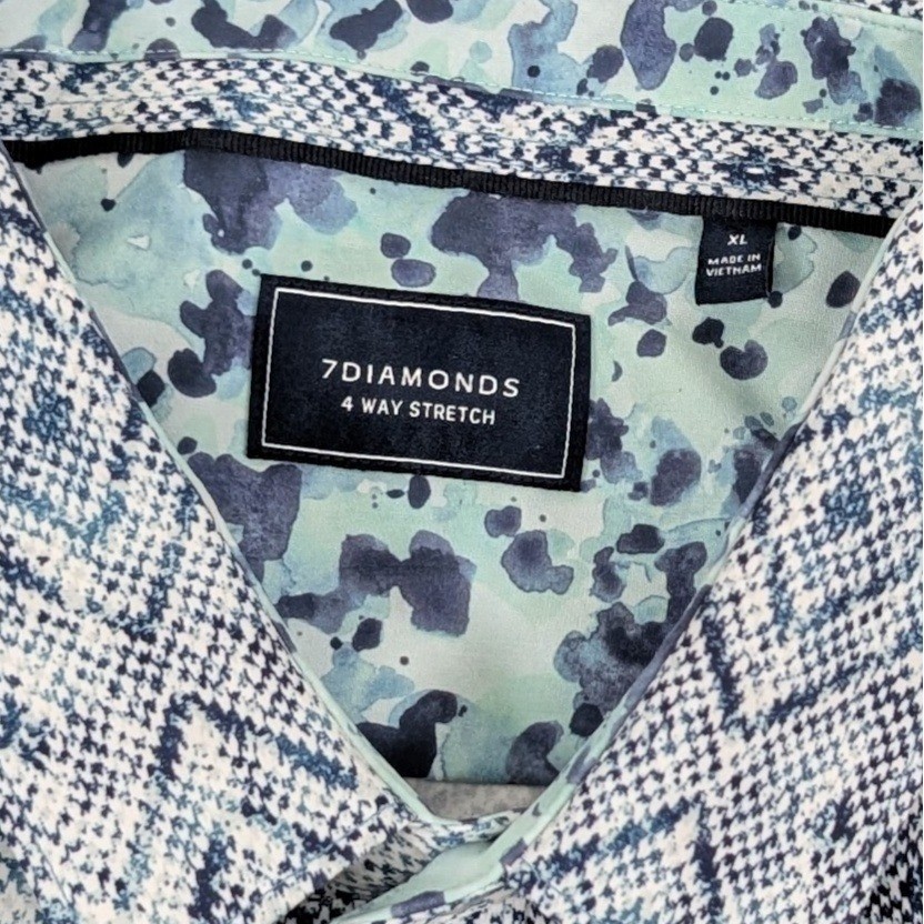 7 Diamonds 4-Way Stretch Button Up Shirt Mens XL Geometric Outer Limits Pattern